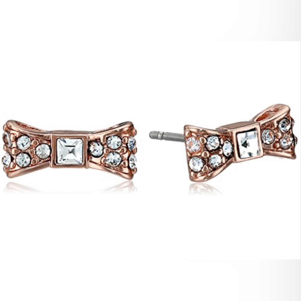NWT Kate Spade Ready Set Bow Pave Bow Studs, Clear/Rose Gold - Picture 2 of 8